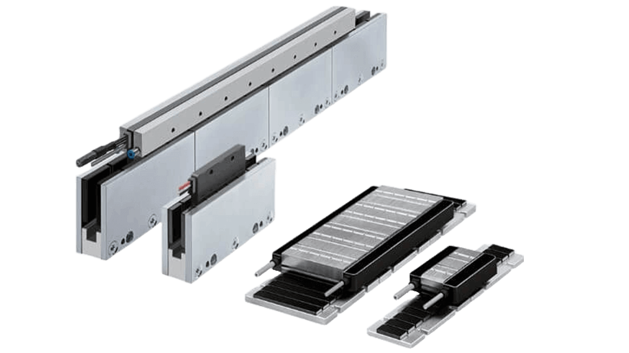 Linear motors with sleek design and integrated components.