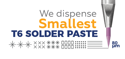 We can dispense smallest Type 6 Solder Paste Dots and lines